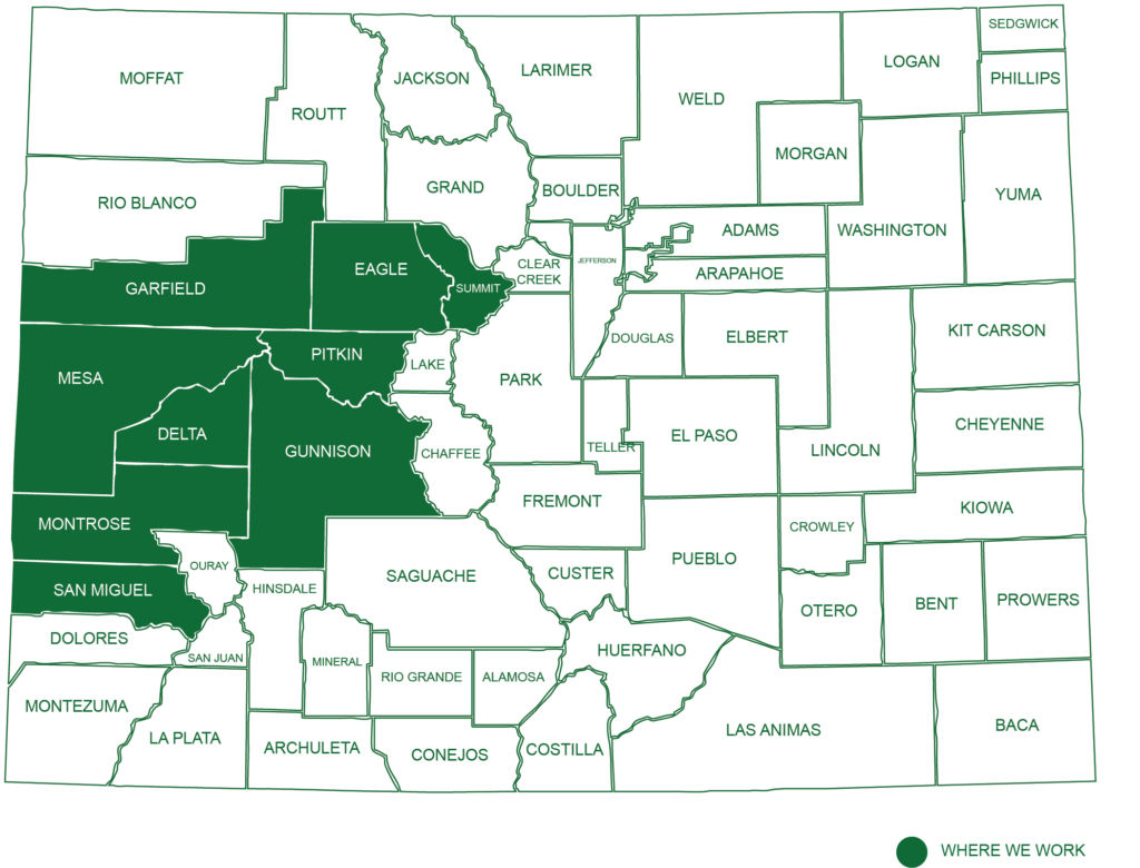 Service map of Colorado by county