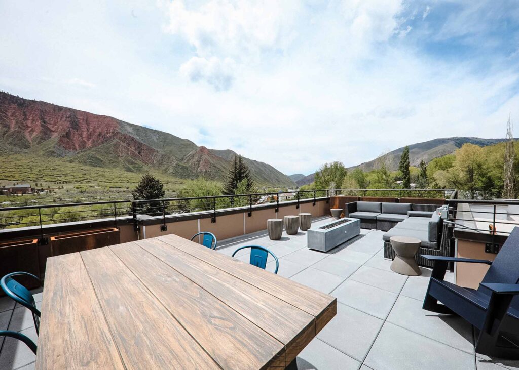 View from the roof top patio at Six Canyon apartment building